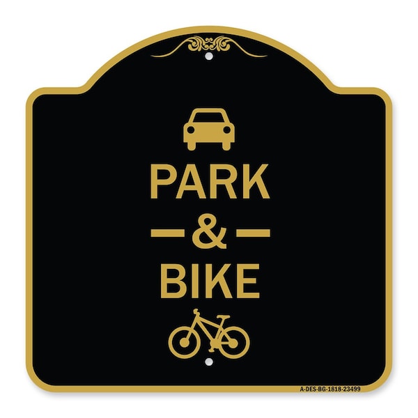 Park & Ride With Bicycle Graphic, Black & Gold Aluminum Architectural Sign, 18" x 18", BG-1818-23499